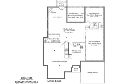 "The Monticello I" lower level floor plan.