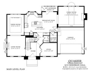 "Sherman Hall" first floor, main level floor plan.